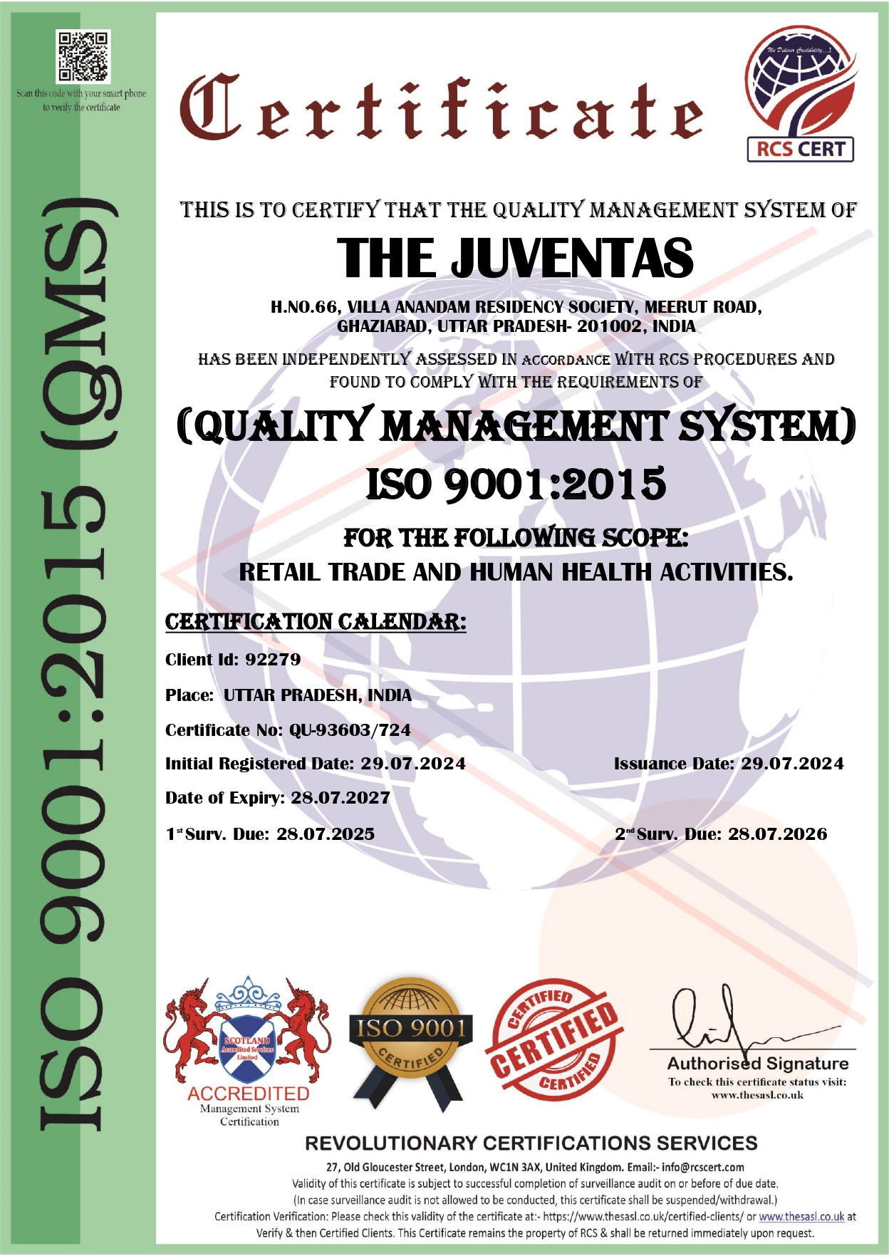 The Juventas ISO Certificate
